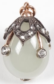 FABERGÉ BOWENITE AND DIAMOND PENDANT EGG