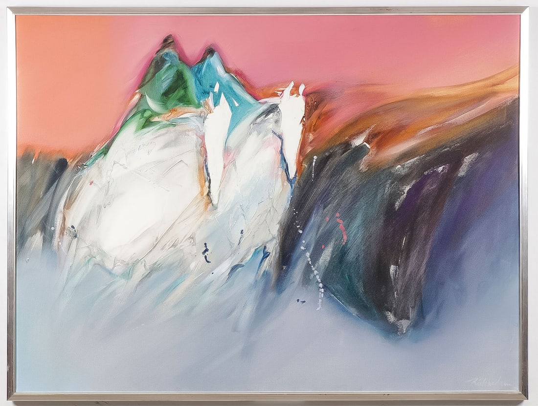 ORIGINAL JEAN RICHARDSON PAINTING: JEAN RICHARDSON (American 1940-)Desert Sands Acrylic and plaster on canvas Signed lower right and titled on verso on stretcher 36 inches x 48 inches, overall including frame 37.25 inches x 49.25 inch