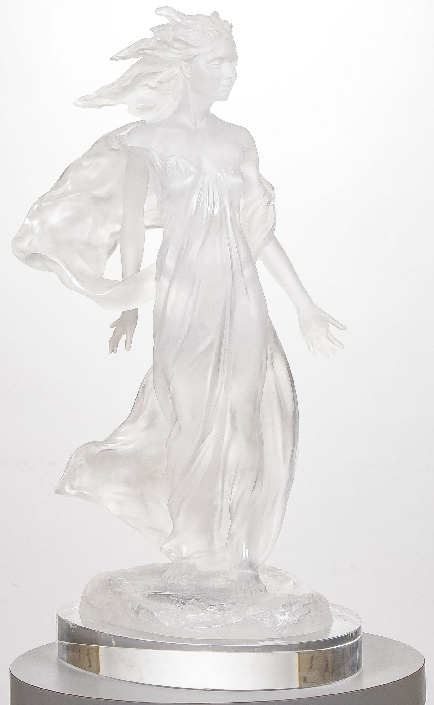 ORIGINAL FREDERICK HART ACRYLIC SCULPTURE: FREDERICK ELLIOT HART (American 1943-1999) Innocence Acrylic sculpture, with circular rotating lazy-susan stand Signed, dated and editioned 89/375Greatest height 26.25 inches, greatest width 14.5 in