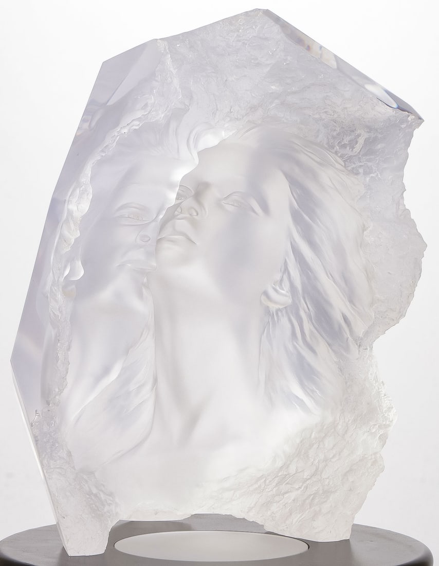 ORIGINAL FREDERICK HART ACRYLIC SCULPTURE: FREDERICK ELLIOT HART (American 1943-1999) Man & Woman Double Bust Acrylic sculpture, with rotating illuminated pedestal Signed, dated, and editioned 133/500Greatest height 17 inches, greatest width