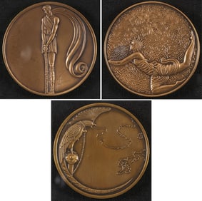 GROUP OF THREE ERTE BRONZE MEDALLIONS