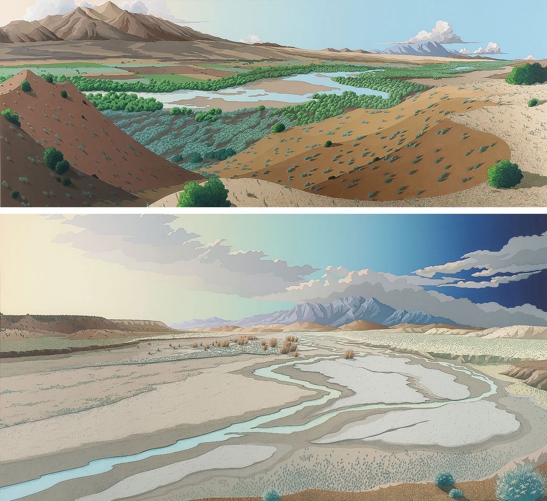 TWO SIGNED DOUG WEST SERIGRAPHS: TWO SIGNED DOUG WEST SERIGRAPHS. Comprising two signed Doug West (American 1947-) serigraphs, titled Untitled "Summer River Valley" - 1992 & Untitled "Riverbend Landscape" -1993, signed, titled and ed