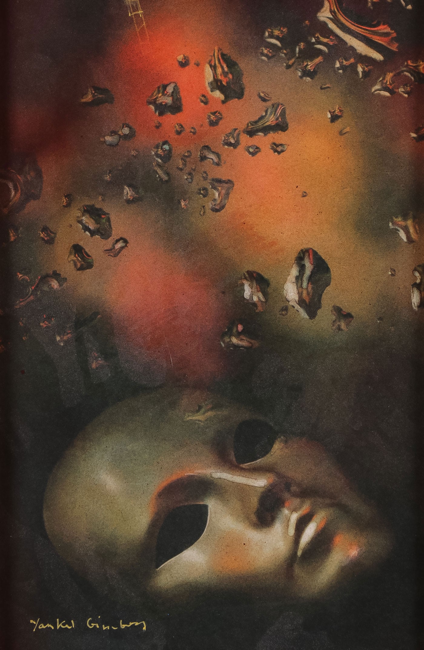 ORIGINAL YANKEL GINZBURG PAINTING: YANKEL GINZBURG (Russian b.1945) Study for Layers Acrylic and pastel on woodSigned lower left12 inches x 8 inches (30.48 x 20.32cm), overall including frame 25.75 inches x 21.75 inches (65.41 x 55.25