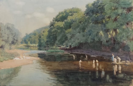 POTTHAST BATHERS SIGNED WATERCOLOR