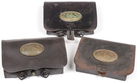 3 U.S. CIVIL WAR CARTRIDGE BOXES WITH PLATES