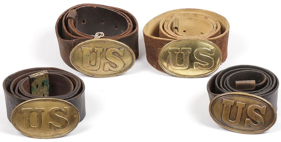 FOUR U.S. CIVIL WAR UNION BELTS & BUCKLES