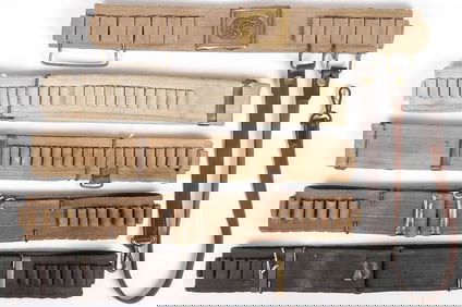 5 INDIAN/SPAN AM WAR MILLS PISTOL CARTRIDGE BELTS