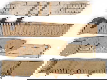 4 INTERESTING U.S. WOVEN COTTON CARTRIDGE BELTS