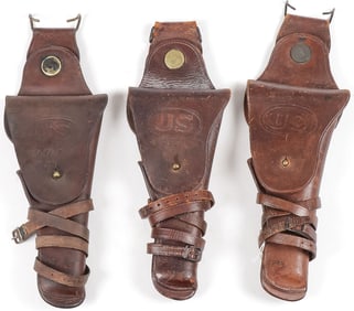 3 U.S. M1912 LEATHER SWIVEL CAVALRY HOLSTERS FOR