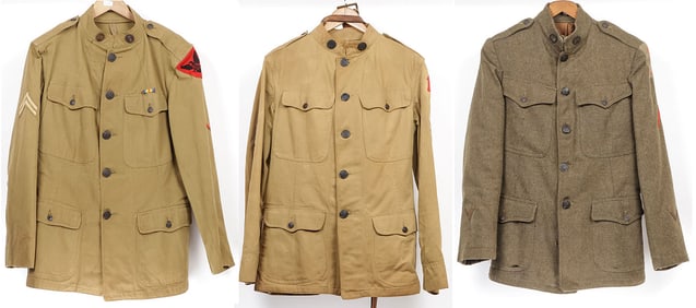 3 U.S. WWI UNIFORM BLOUSES AND HELMET