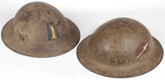 PAIR US WWI DIVISION PAINTED HELMETS