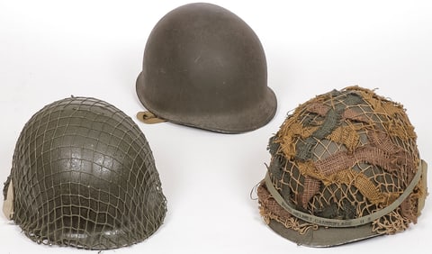 THREE US M1 FRONT SEAM HELMETS