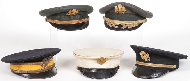 6 U.S. OFFICER VISOR HATS C. 1900-1970