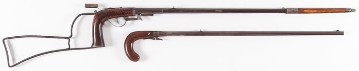 PAIR 19TH C. PERCUSSION WALKING CANE GUNS