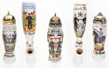 5 IMPERIAL GERMAN PORCELAIN RESERVIST PIPE BOWLS