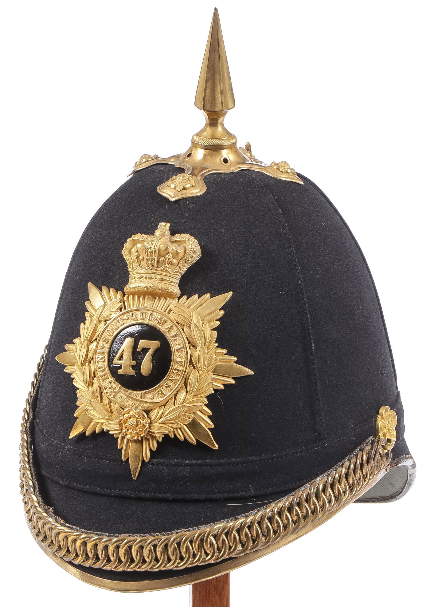 NAMED HOME SERVICE HELMET, 47TH (LANCASHIRE): NAMED HOME SERVICE HELMET, 47TH (LANCASHIRE) FOOT REGIMENT. Comprising a very fine named M1879 officers Home Service Helmet for the 47th (Lancashire) Regiment of Foot, later. The Loyal Regiment (North