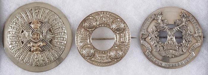 3 SCOTTISH STERLING & SILVER PLATE PLAID BROOCHES