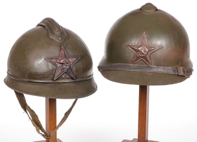 PAIR OF EARLY RUSSIAN/RED ARMY HELMETS