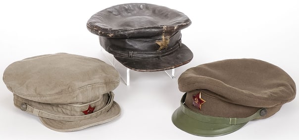 3 EARLY RUSSIAN SOVIET VISOR CAPS