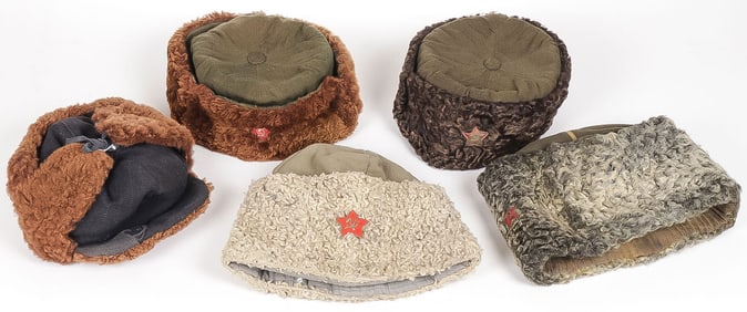 5 RUSSIAN SOVIET WWII WINTER HEADWEAR