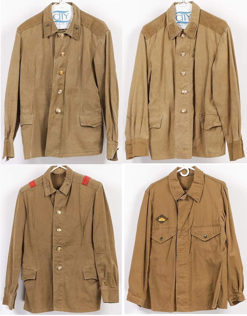 FOUR RUSSIAN SOVIET FIELD TUNICS: FOUR RUSSIAN SOVIET FIELD TUNICS. Including tankers and aviation as shown, greatest measurement 30 inches x 22 inches.