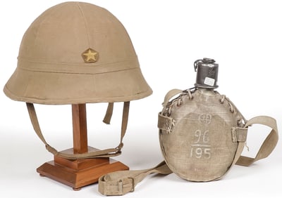 JAPANESE WWII PITH HELMET AND CANTEEN
