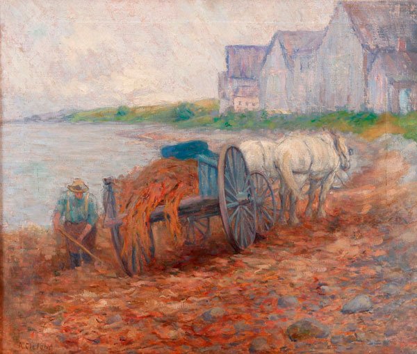 MARY ALBERTA CLELAND OIL ON CANVAS PAINTING: MARY ALBERTA CLELAND(1876-1960) Digging Clams Oil on canvas Signed lower left "A. Cleland" 23 inches x 27 inches (58.5 x 68.6 cm)