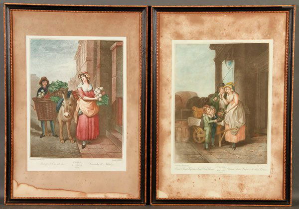 13 BRITISH FRAMED ENGRAVINGS, AFTER WHEATLEY: AFTER FRANCIS WHEATLEY (BRITISH 1747-1801), THE CRIES OF LONDON. Complete set of 13 stipple engravings printed in colors by G. Vendramini, Schiavonetti, A. Cardon and Gaugain. 22 inches x 15 inches (5