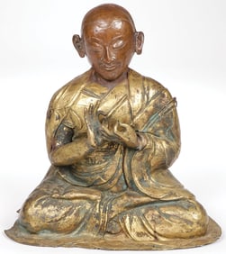 GOOD TIBETAN GILT COPPER LAMA, 18TH C