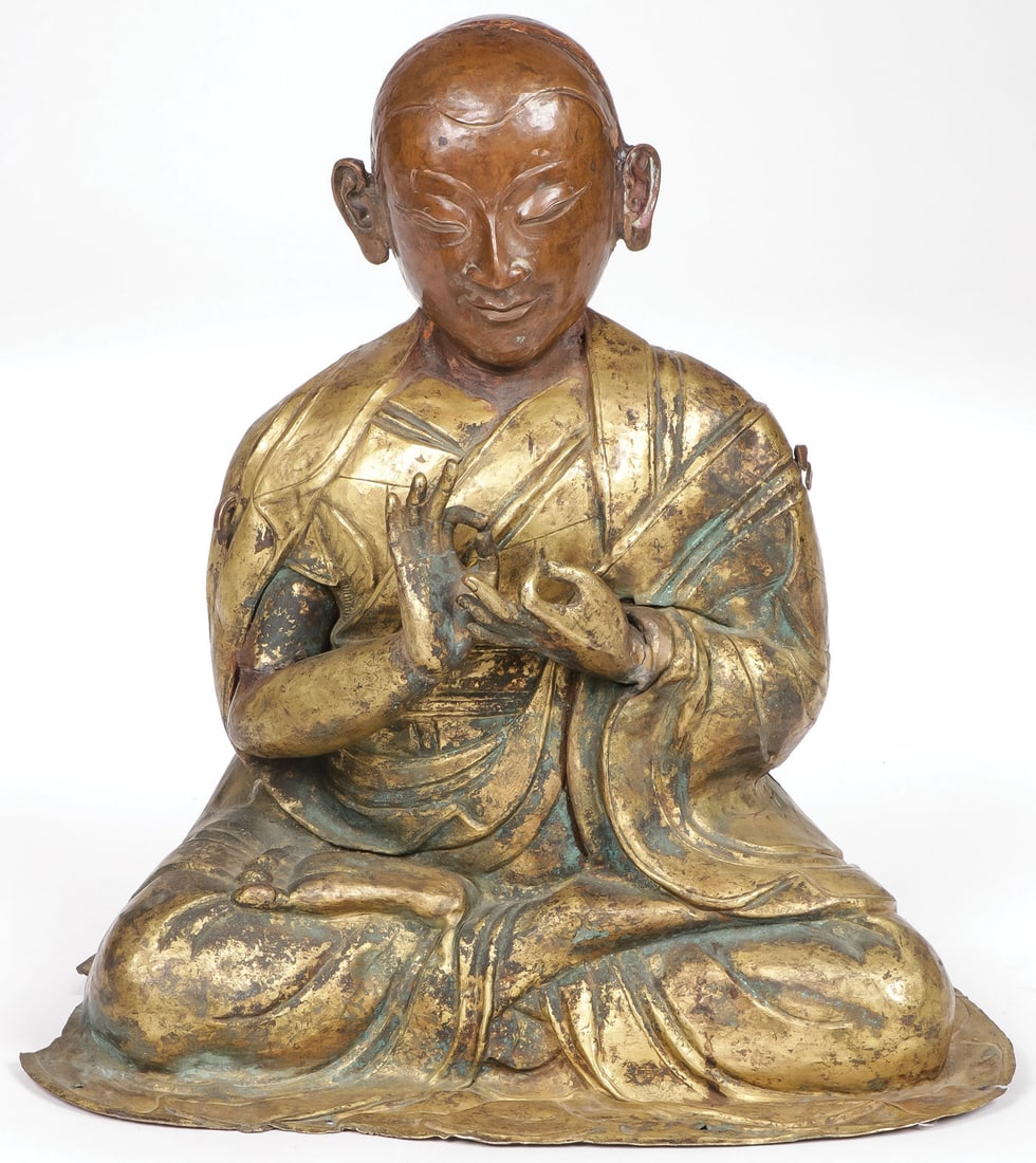 GOOD TIBETAN GILT COPPER LAMA, 18TH C (1 of 7)
