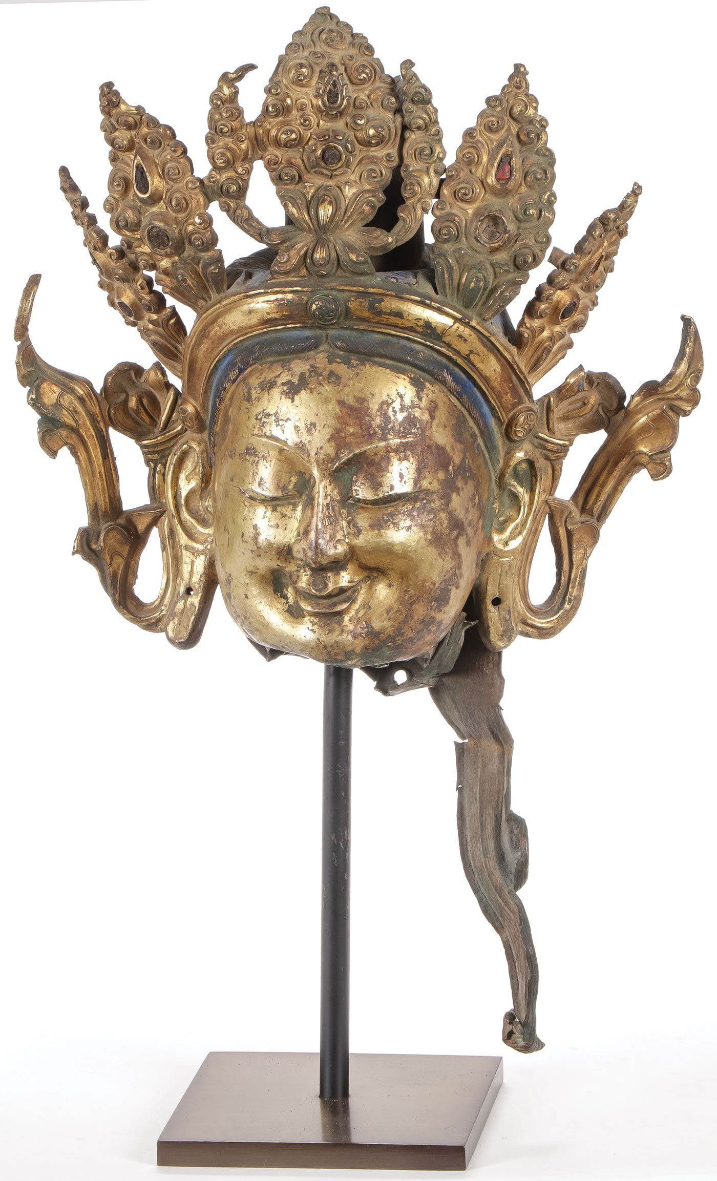 GOOD SINO-TIBETAN BODHISATTVA GILT COPPER HEAD (1 of 3)