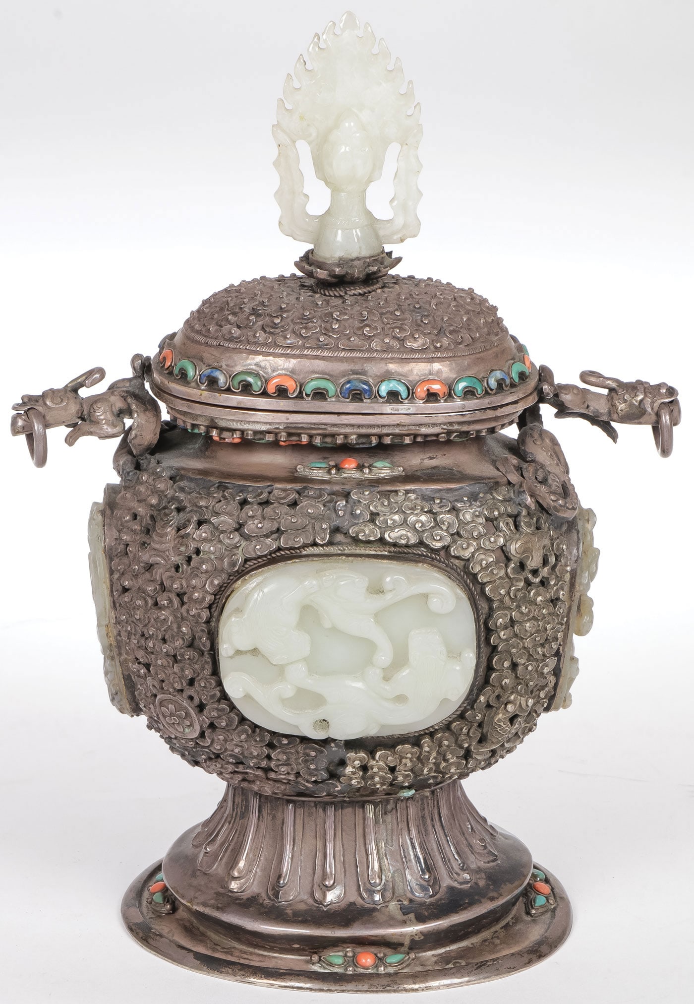 VERY FINE SINO-TIBETAN JADE INLAID VESSEL (1 of 5)