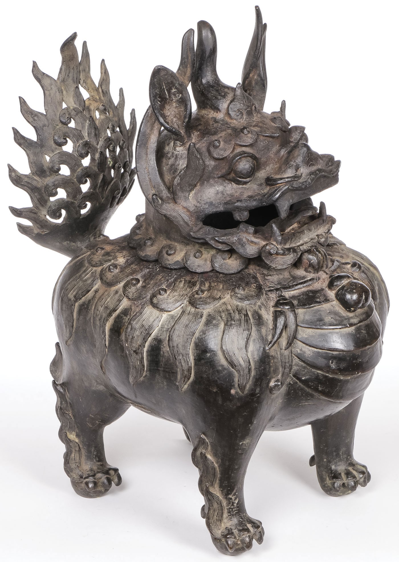 CHINESE BRONZE BUDDHIST LION CENSER (1 of 7)