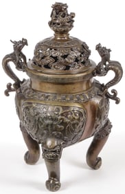 CHINESE BRONZE COVERED CENSER, 19TH C