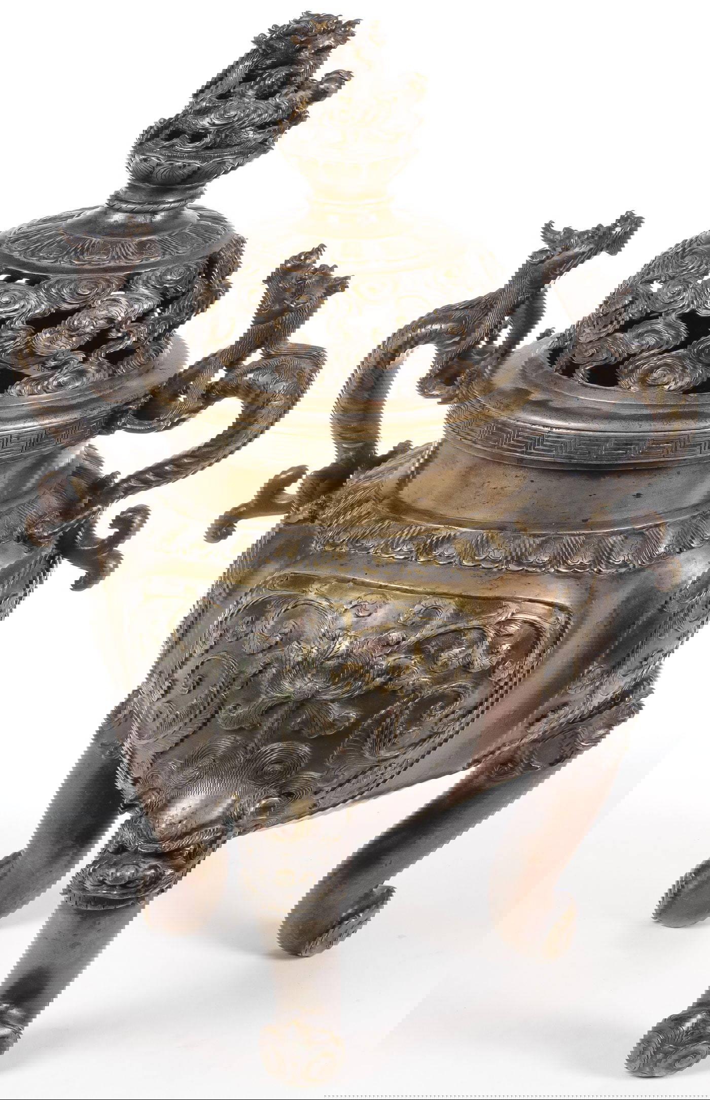 CHINESE BRONZE COVERED CENSER, 19TH C