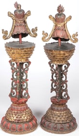 PAIR OF FINE CARVED BUDDHIST TEMPLE FIXTURES