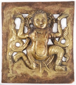 GOOD SINO-TIBETAN GILT COPPER PLAQUE, 18TH C