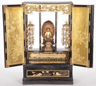 JAPANESE GILT LACQUER & WOOD BUDDHIST ZUSHI