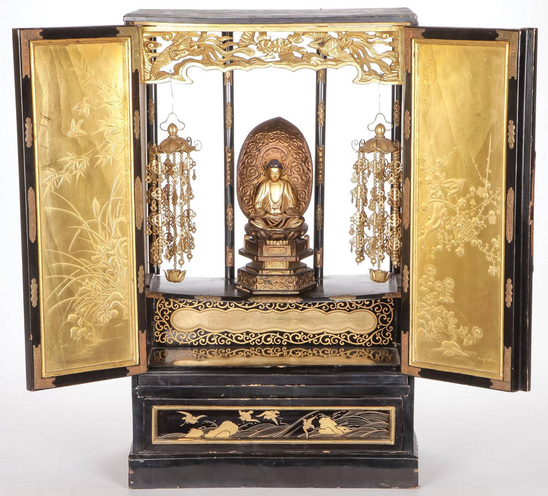 JAPANESE GILT LACQUER & WOOD BUDDHIST ZUSHI