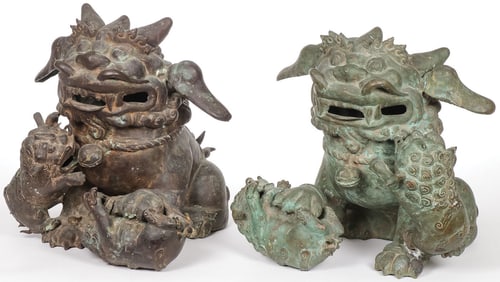 PAIR OF IMPRESSIVE LARGE BRONZE FOO DOGS
