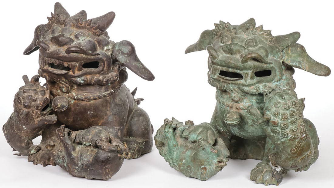 PAIR OF IMPRESSIVE LARGE BRONZE FOO DOGS