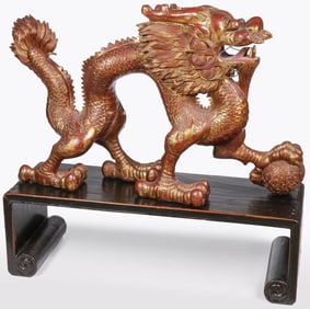 IMPRESSIVE CHINESE CARVED GILT DRAGON