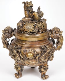 IMPRESSIVE CHINESE BRONZE DRAGON CENSER