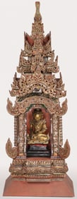 BURMESE CARVED GILT-WOOD & JEWELED SHRINE