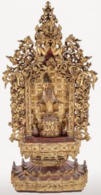 ORNATE CARVED & GILT-WOOD BUDDHIST SHRINE