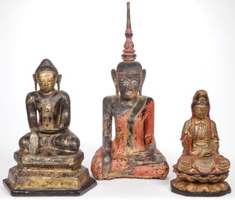 THREE VINTAGE ATTRACTIVE SEATED BUDDHAS