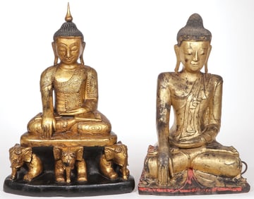 PAIR OF LARGE GILT SEATED BUDDHAS