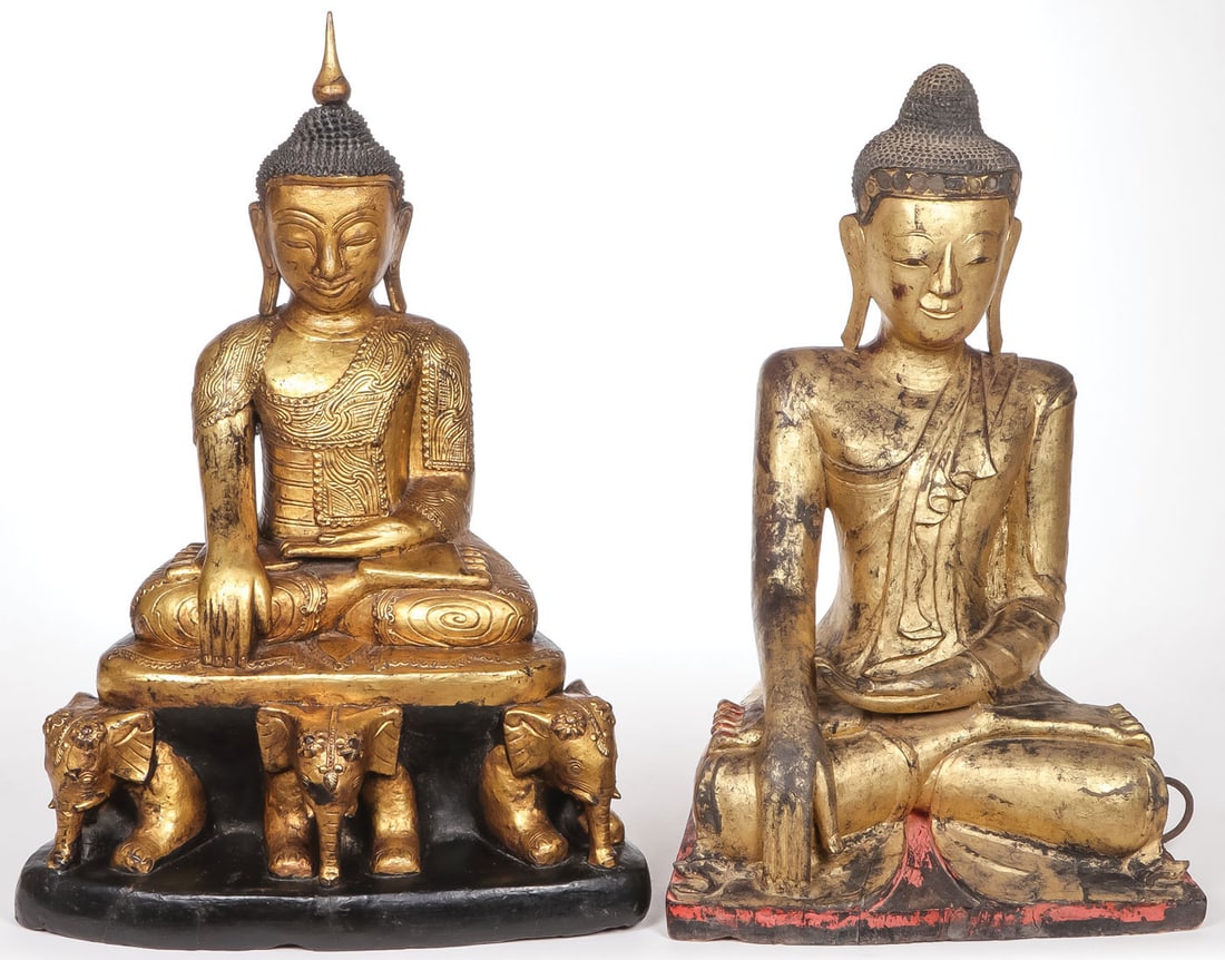 PAIR OF LARGE GILT SEATED BUDDHAS (1 of 4)