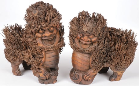 PAIR JAPANESE BAMBOO ROOT CARVINGS, MEIJI