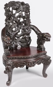 CHINESE EXPORT CARVED DRAGON CHAIR
